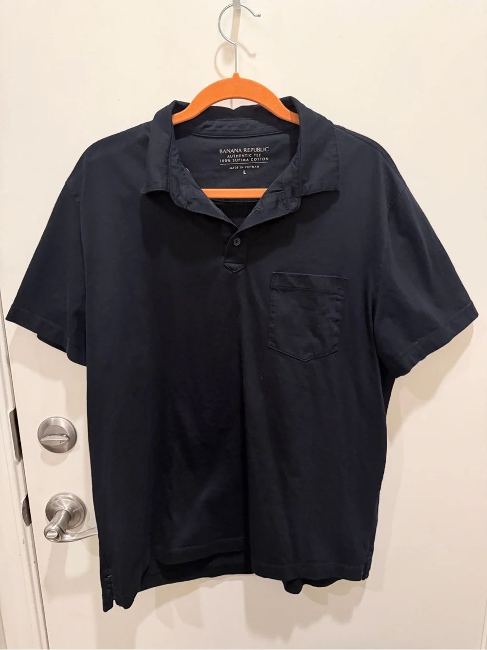 Banana Republic Men’s Black Short-Sleeve Polo with Chest Pocket
